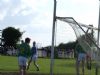 Leon fields a high ball that looks like it was going over the bar!